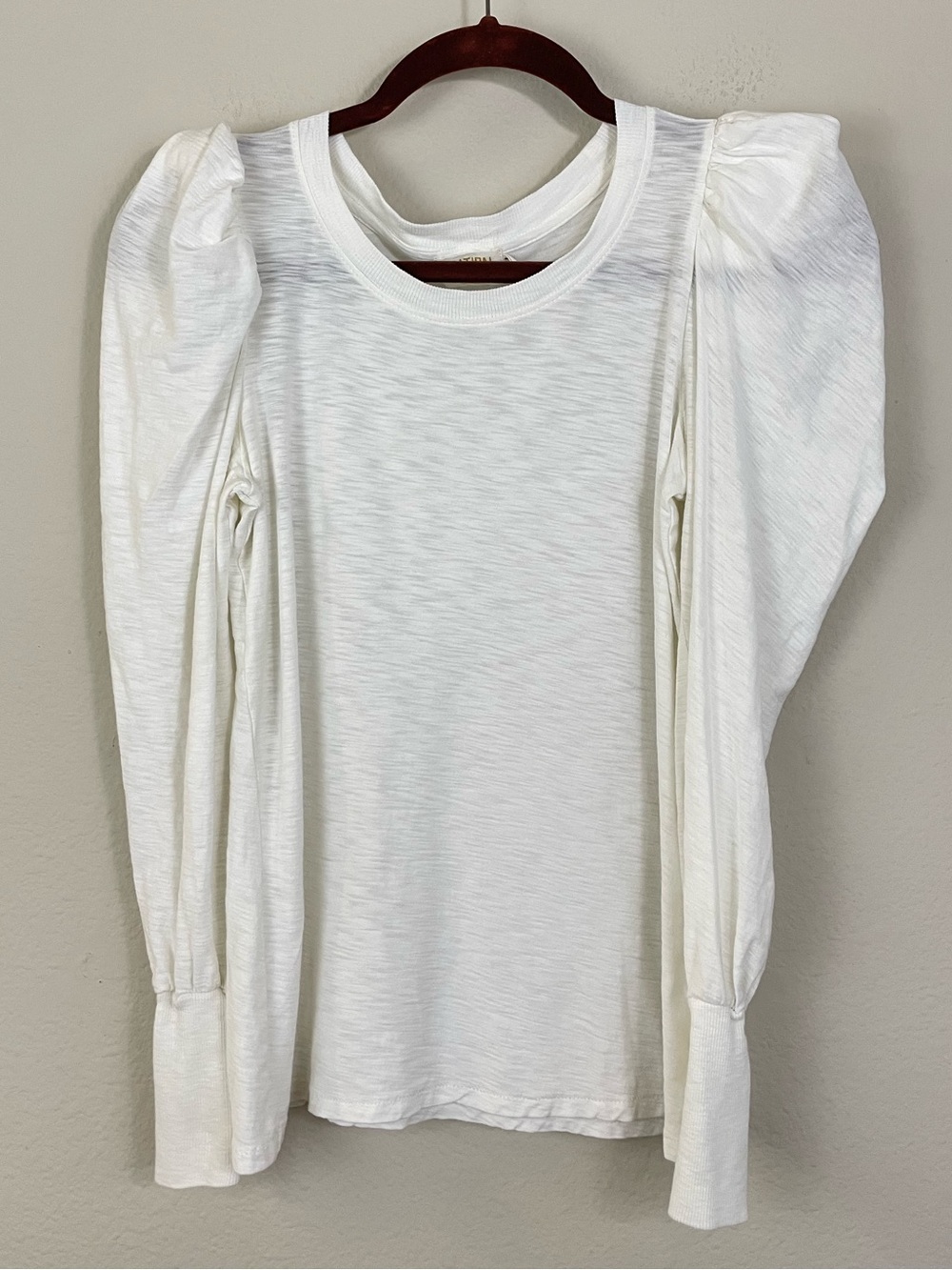 Nation LTD Off White Romy Puff Long Sleeve Pima Cotton Crewneck Top Size XS - Picture 3 of 9